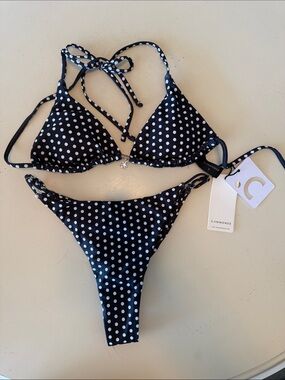 Commense Black and White Polka Dot Triangle Bikini